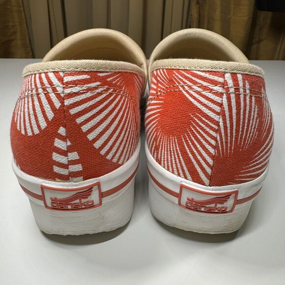 Dansko Vegan Volley Chino Palm Women EU 38 US 7.5-8 Red Canvas Slip On Clogs EUC - Picture 6 of 13